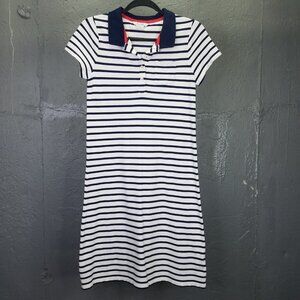 Boden Petunia Polo Shirt Dress Size 4 Collared Navy White Stripes Stretch Terry